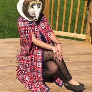 Wool Wallach cape mod red white blue squares